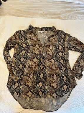 Wayf Snake Print Blouse in Brown and Black